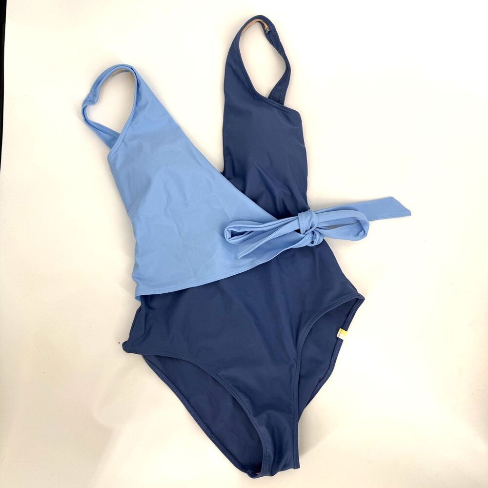 summersalt The Perfect Wrap Two-Tone Blue One-Piece Swimsuit, 4